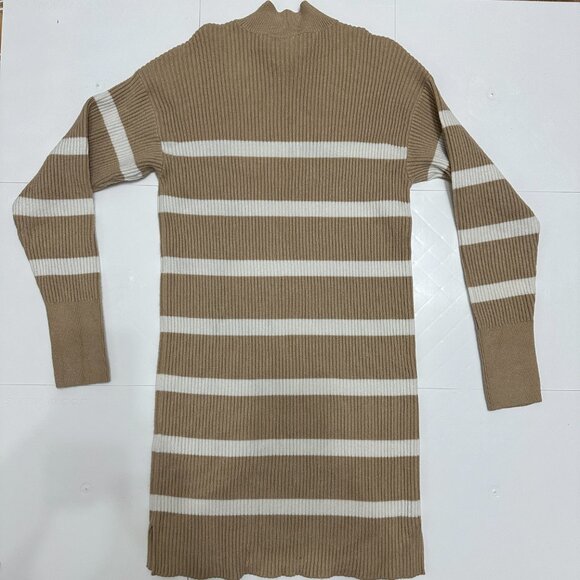 Abercrombie & Fitch Mockneck Mini Sweater Dress - Light Brown Stripe Size Small - Picture 2 of 7